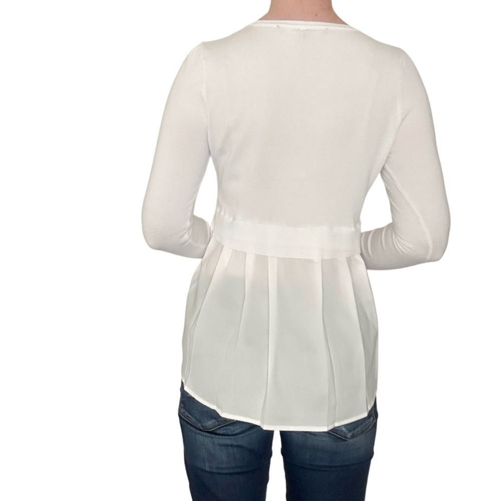 White House Black Market White Knit Sweater Ruffle Back Pleated Panel XS - Picture 3 of 6
